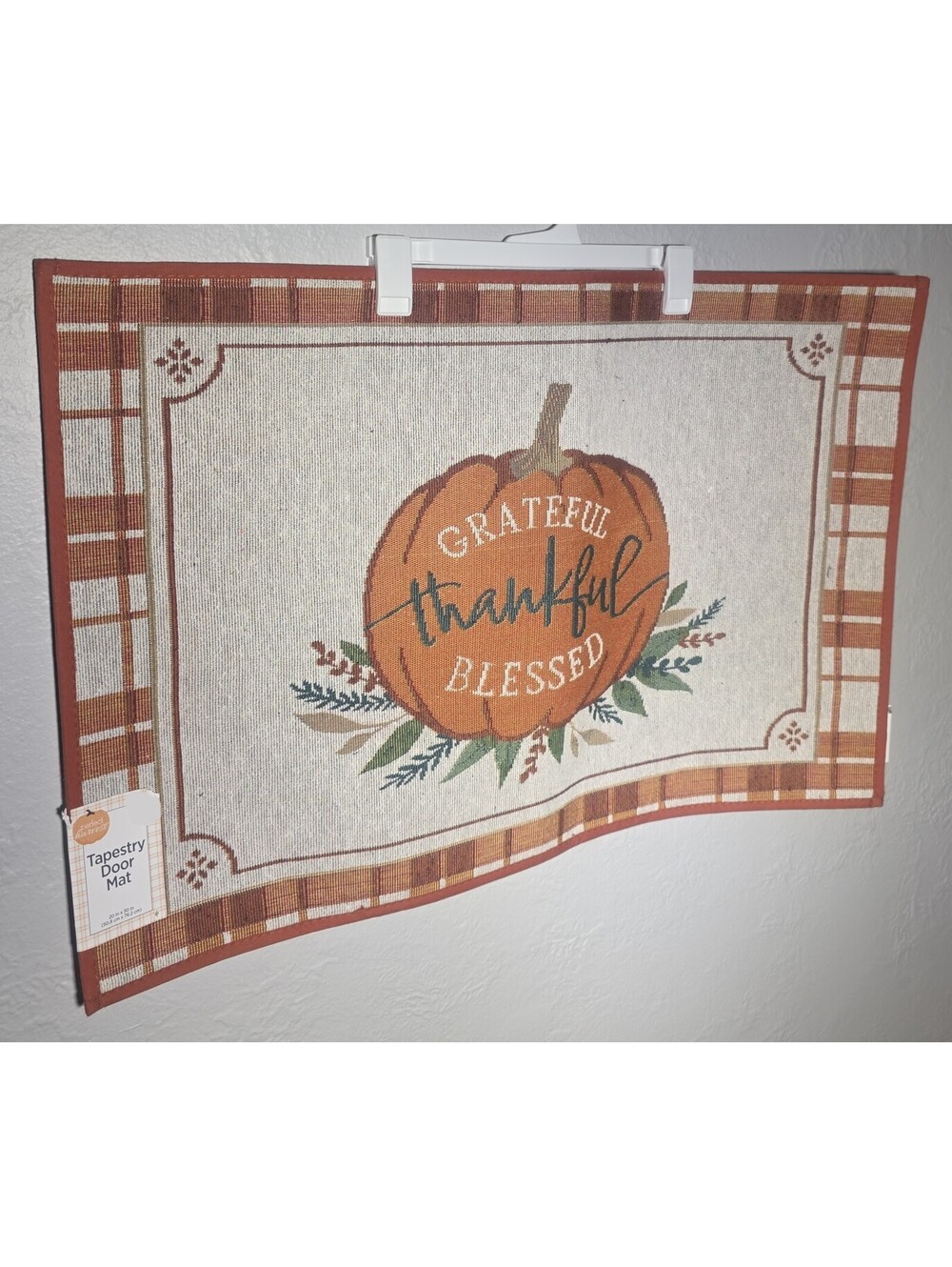 Perfect Harvest Tapestry Door Mat ~ Autumn Thankful Pumpkins 20 " x 30" New